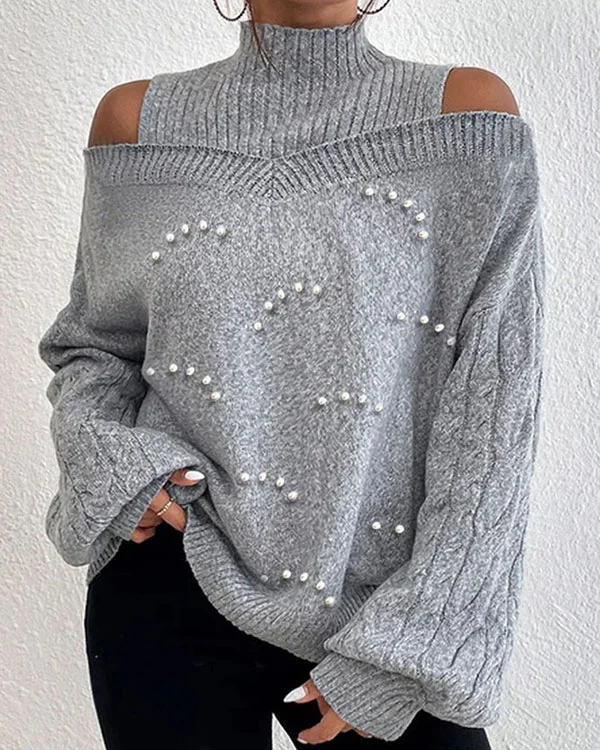 Casual Wool/Knitting Pearl Sweater socialshop