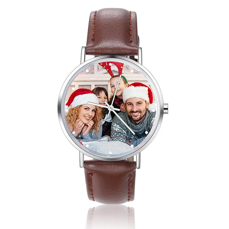 Personalized Photo Men's Watch Brown Leather Gifts for Him