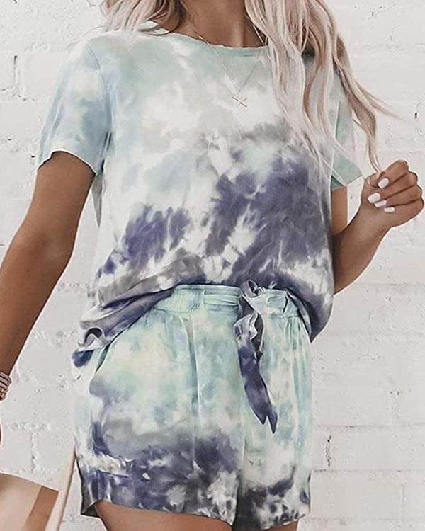 Tie Dye Drawstring Waist Two Pieces Set Loungewear