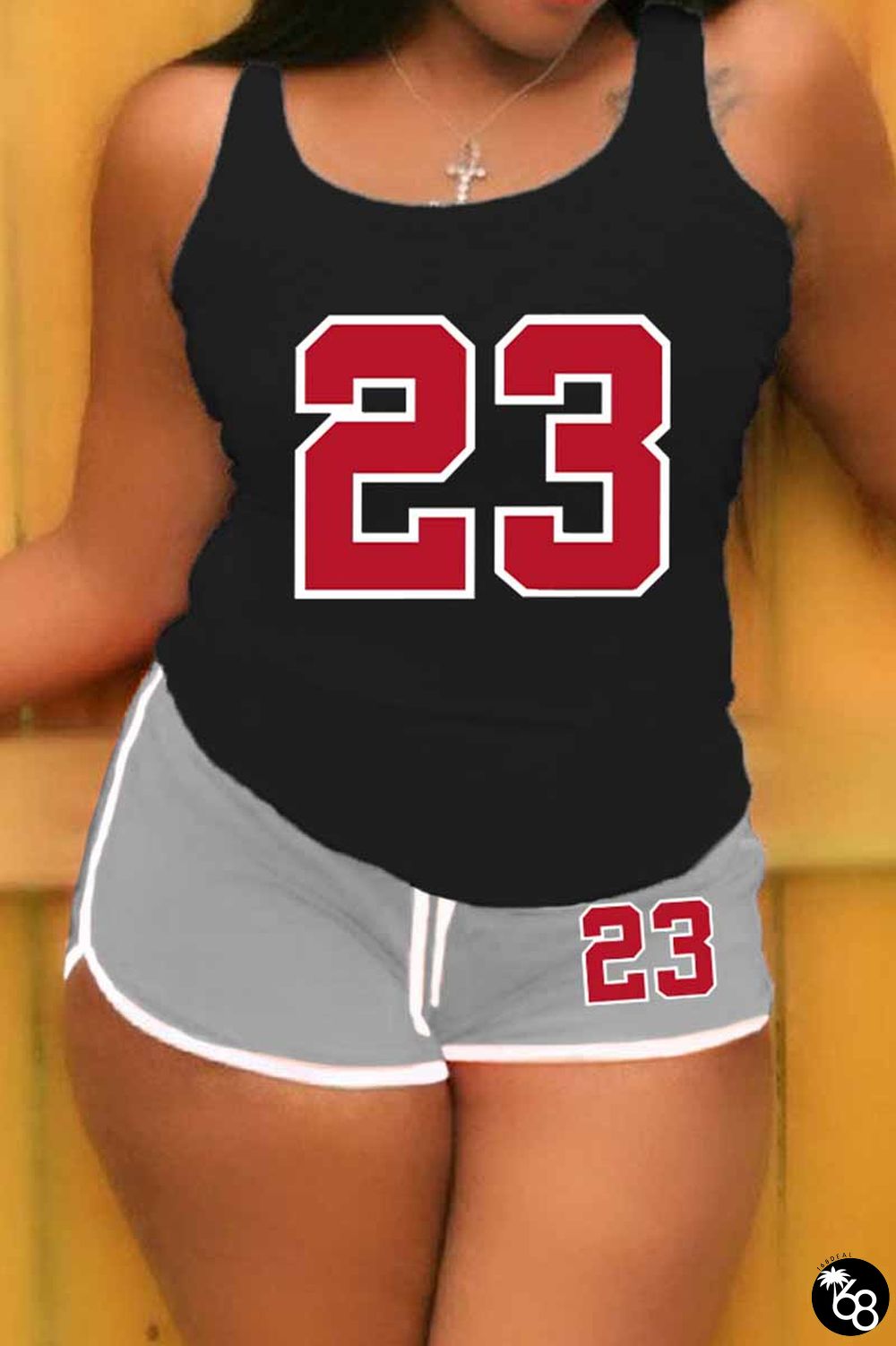 Grey Casual Print Patchwork U Neck Plus Size Two Pieces | 168DEAL