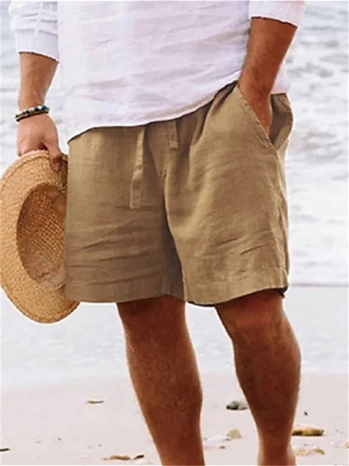 Men's Shorts Linen Shorts Summer Shorts Drawstring Elastic Waist Straight Leg Plain Comfort Breathable Short Daily Beach Linen / Cotton Blend Fashion Chic & Modern Black Yellow Micro-elastic-JRSEE