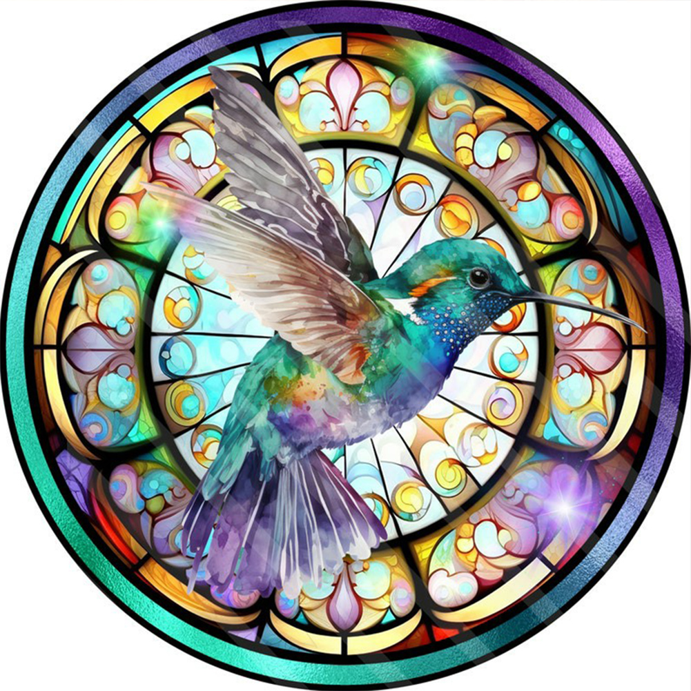 Diamond Painting - Full Round - Stained Glass Hummingbird(30*30cm)-965698.02