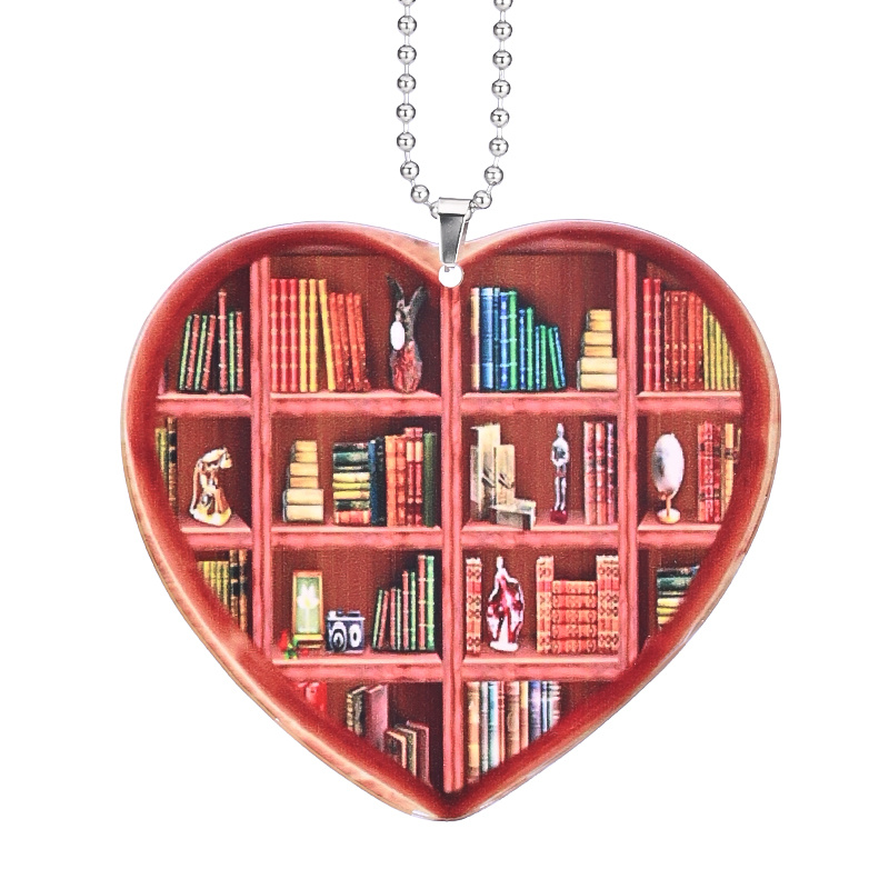 Heart Shaped Red Bookshelf Acrylic Pendant-BSTC1070-Guru-buzz