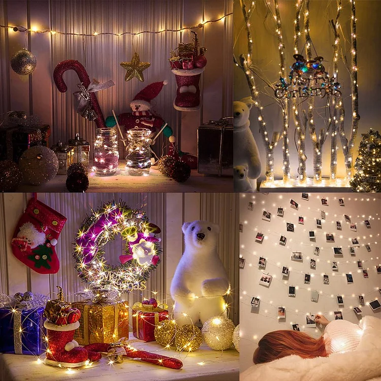 Amteker Indoor Fairy Lights, LED Photo Clip Fairy Lights for Children's Room with 50 Wooden Pegs and 20 Nails, Fairy Lights for Room Decoration, Wedding Decoration, Christmas Decoration