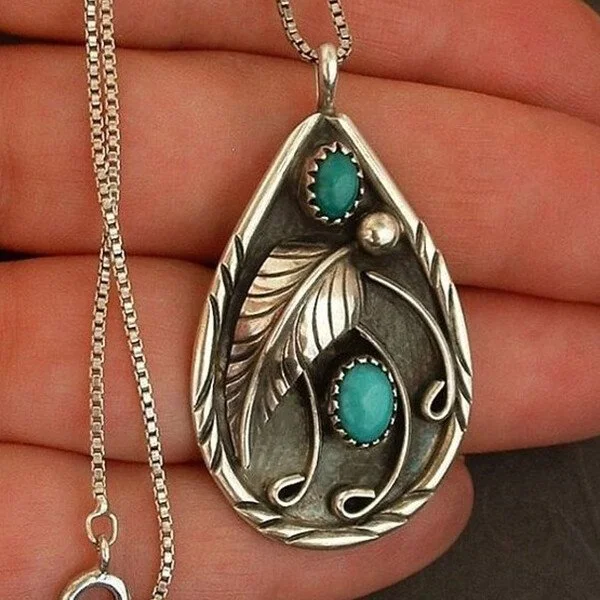 925 Turquoise Feather Pendant Necklace