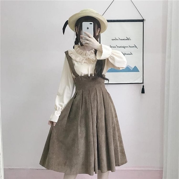 Brown Sweet Pleated Suspender Skirt SP1711443