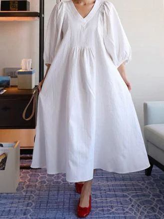 Minimalist V-neck Roomy Plus Size Solid Maxi Dresses