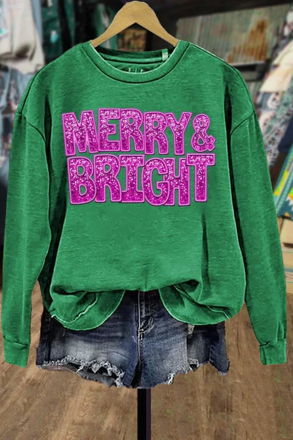 Casual Merry & Bright Print Sweatshirt