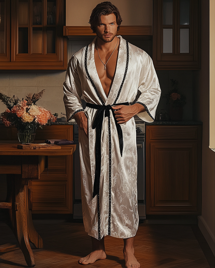 Men's Vintage Silk Tie Robe Four Seasons Pajamas-inspireuse