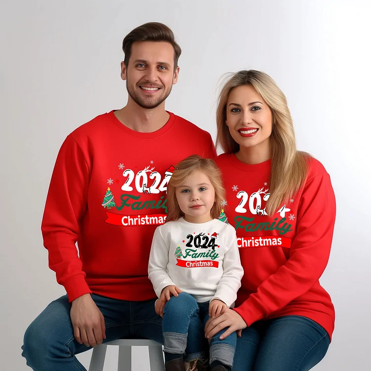 2024 Family Christmas  Print Long Sleeve Hoodie Matching Family Sweatshirt(Red)