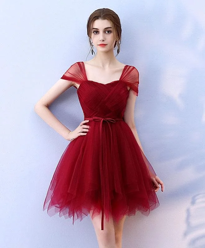 Cute Burgundy Tulle Short Prom Dress