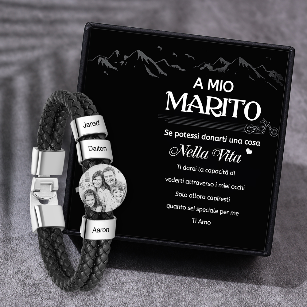 Bracciale In Pelle Personalizzato Con Foto - Regalo Per Uomo, Papà, Marito | Incisione Nome - Foto 3