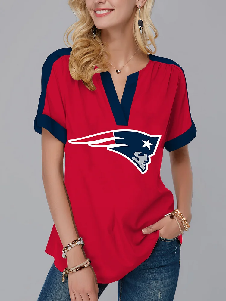 New England Patriots  Fashion Short Sleeve V-Neck Shirt
