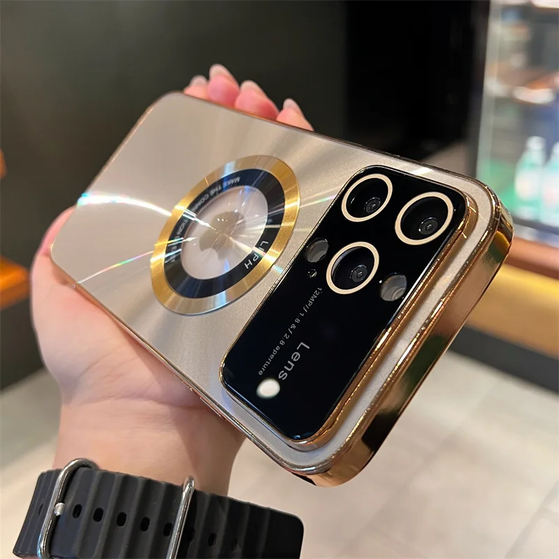 Laser Aurora Magsafe Magnetic Wireless Charging Phone Case With Lens Protector And Transparent Logo Window For IPhone 14/14 Pro/14 Pro Max/13/13 Pro/13 Pro Max