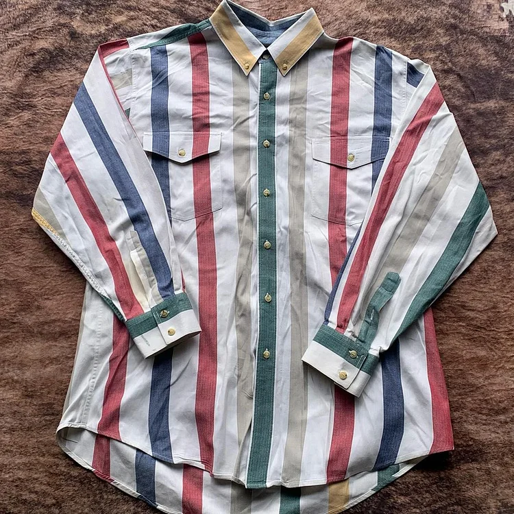 Men's Vintage Western Casual Stripe Shirt