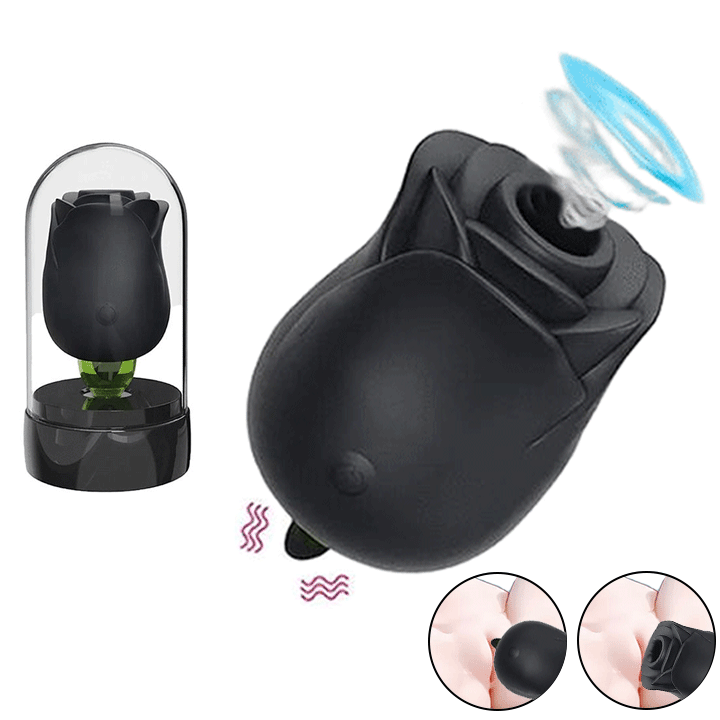 2 in 1 Rose Sucking & Tongue Licking Black Rose Toy By Rose Toy