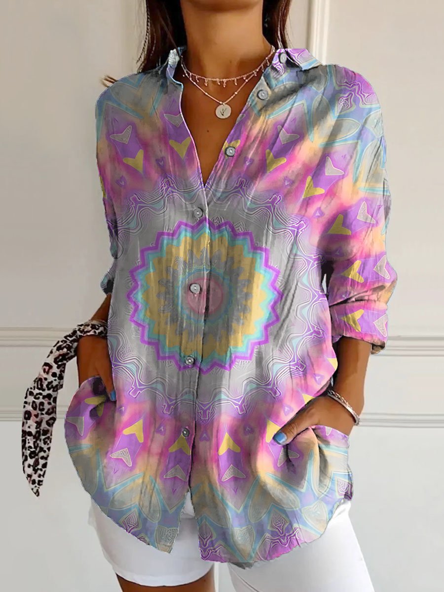 Women's Fantasy Kaleidoscope Hippie Print Casual Cotton Shirt