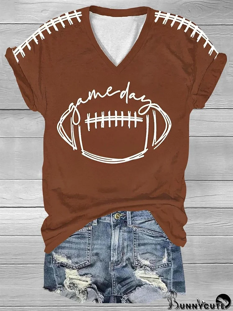 Women's Football Lover Gameday Casual V-Neck Tee