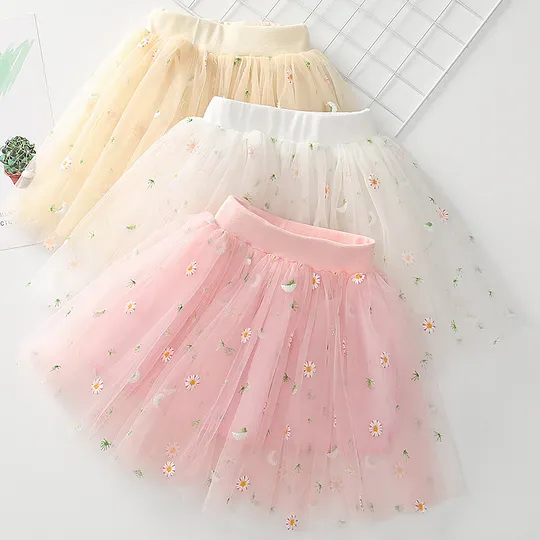 【18M-7Y】Girls' Daisy Embroidered Tulle Skirt
