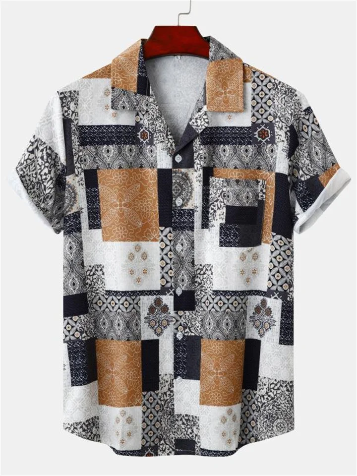 Summer New Men's Hawaii Shirt Lapel Loose Shirt on Clothes Shirt Appropriation Fashion Men's Clothing