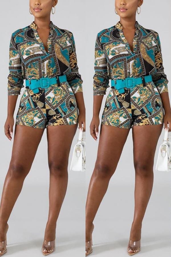 Fashion Casual Print Shirt Set (With Belt) - BlackFridayBuys