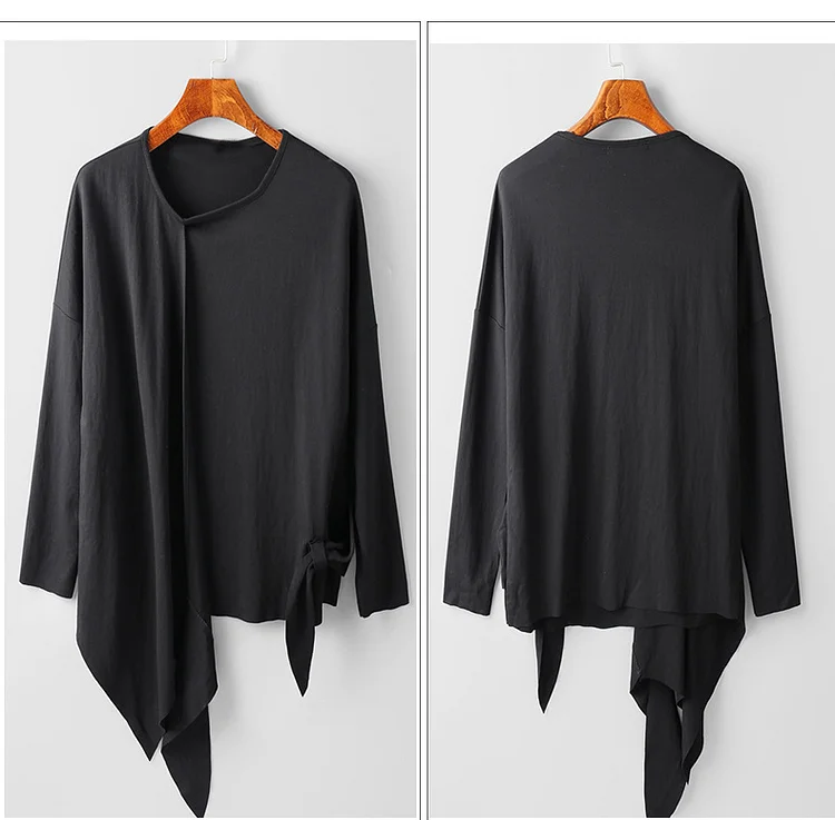 Asymmetrical Solid Color Long Sleeve T-Shirt