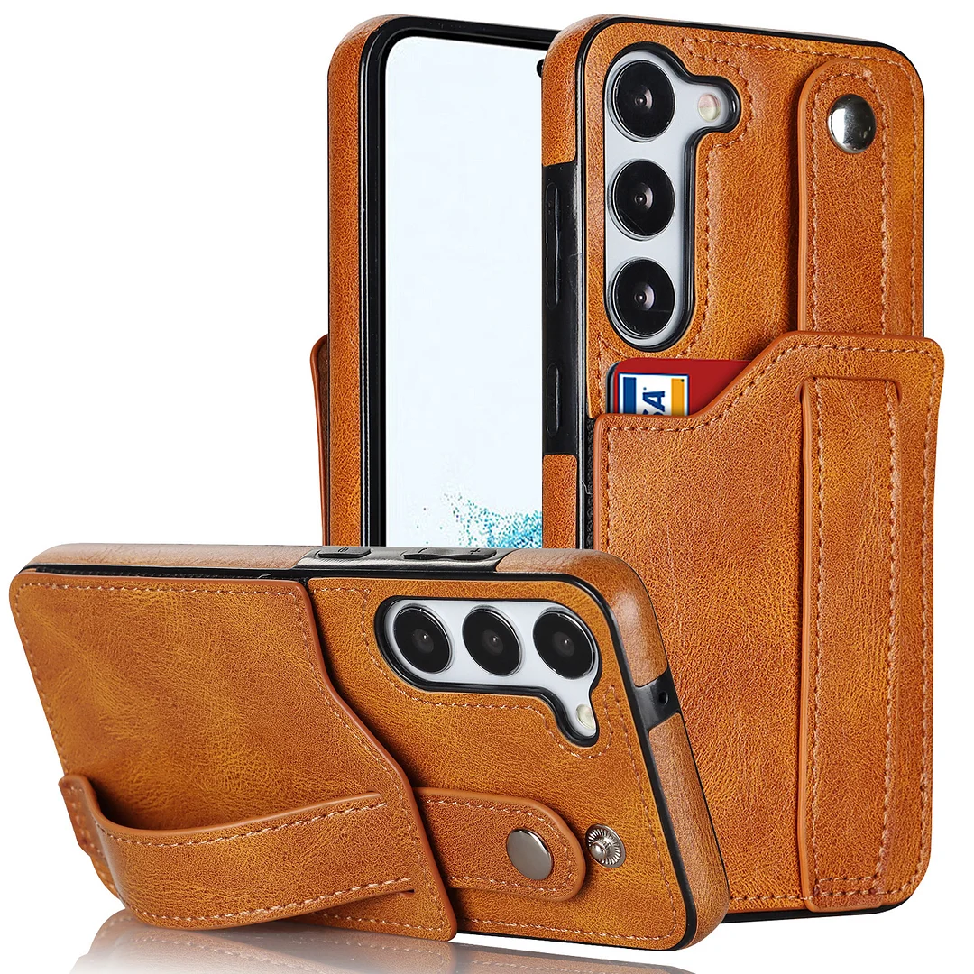 Luxury Leather Phone Case With Cards Slot,Wristband And Kickstand For Galaxy S22/S22+/S22 Ultra/S23/S23+/S23 Ultra