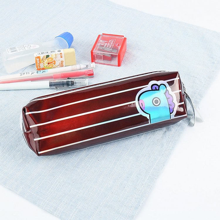 BTS cartoon stripe Laser colored stationery pencil case