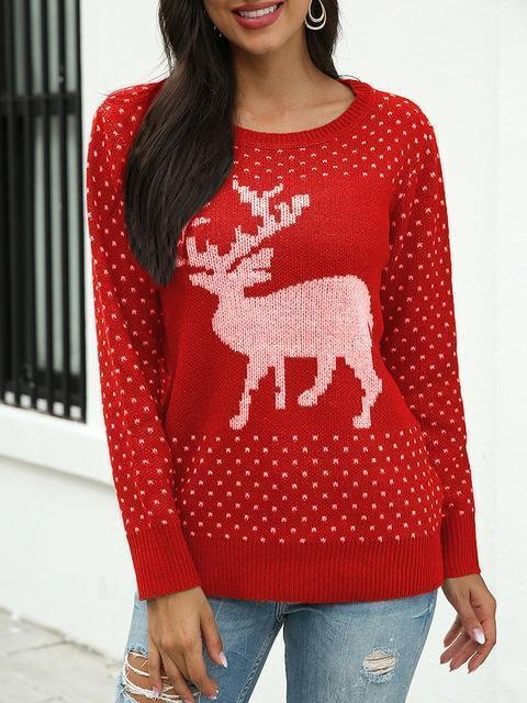 Christmas Fawn Print Long Sleeve Sweater - Shop Trendy Women's Clothing | LoverChic
