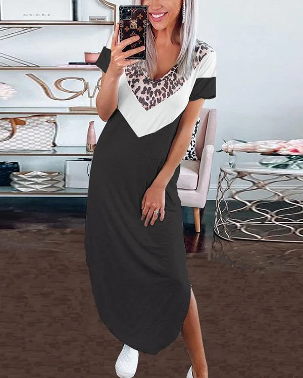 casual contrast color leopard maxi dresses p125946
