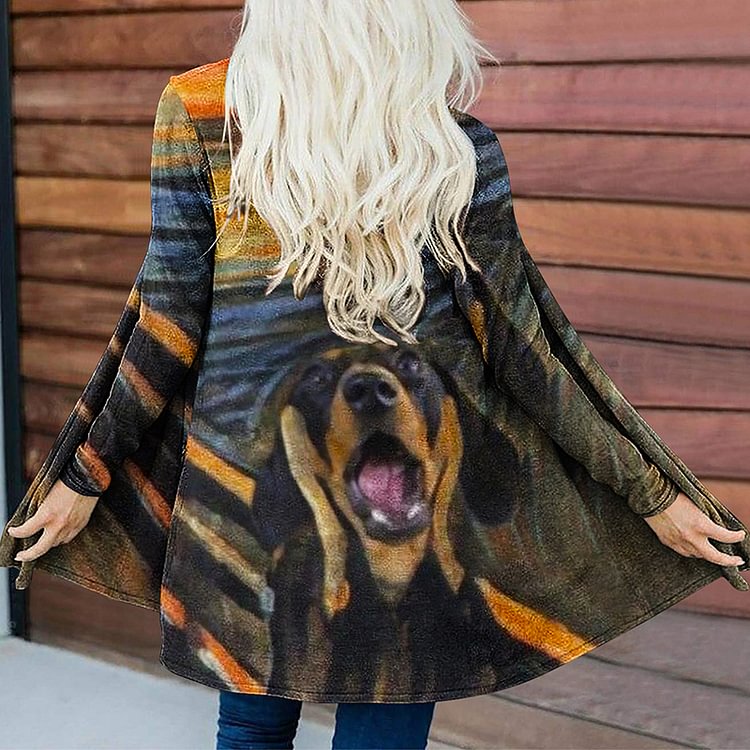 Vefave Casual Long Sleeve Art Dog Print Cardigan