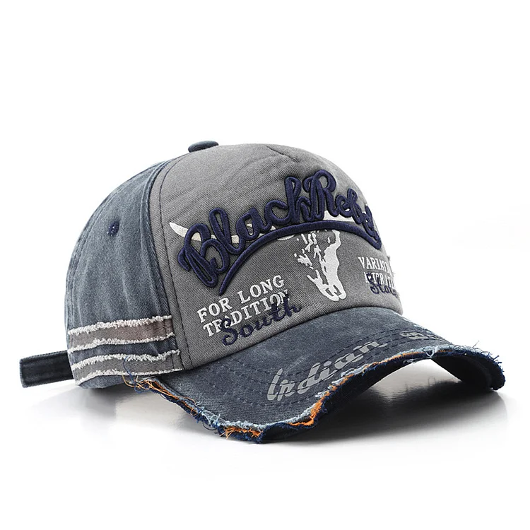 TIMSMEN Fashionable Denim Color-Block Washed And Distressed Peaked Cap