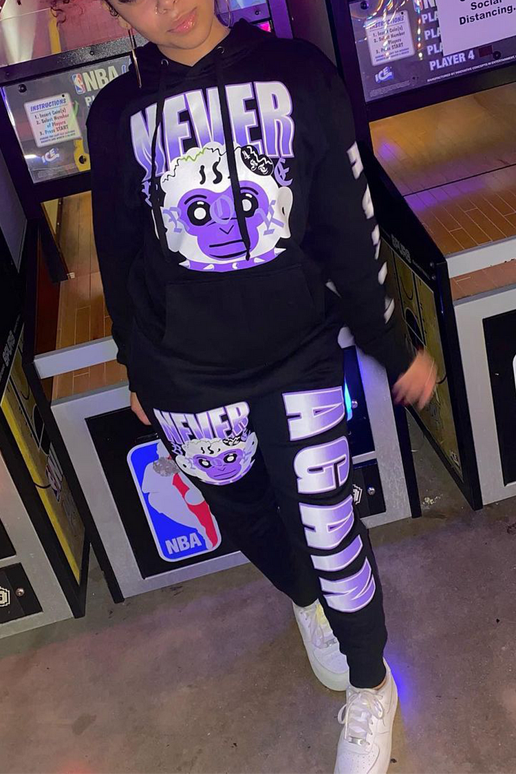 Fashion Casual Print Letter Hooded Collar Long Sleeve Two Pieces - Shop Trendy Women's Clothing | LoverChic