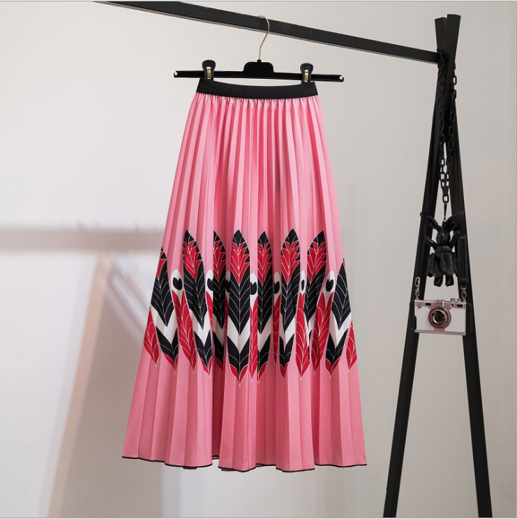 Comstylish Fashion Retro Print Pleated Skirt