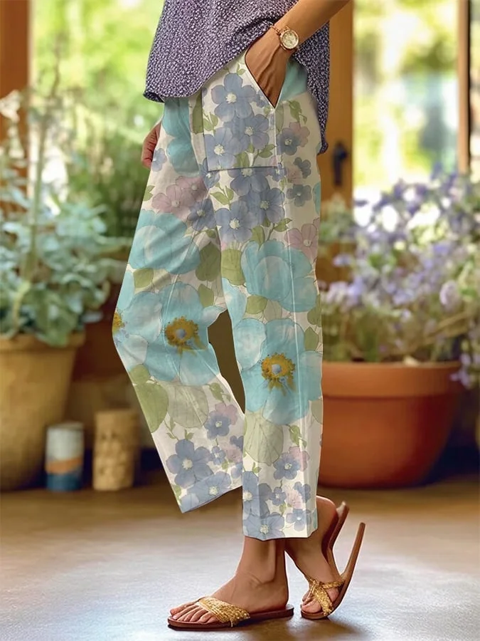 Women's Art Floral Loose Casual Pants (With Pockets) socialshop