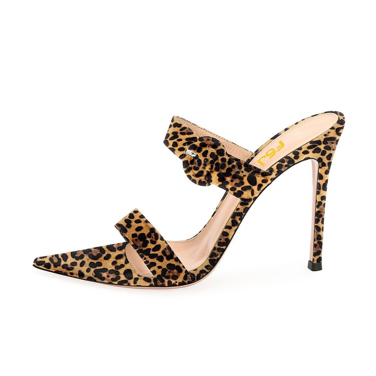 Leopard Print Heels Mule Open Toe Stiletto Heels Sandals |FSJ Shoes image 1
