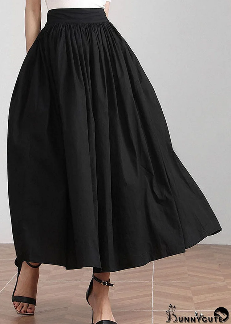 Plus Size Black elastic waist Cinched Skirts Spring