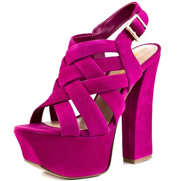 Hot Pink Slingback Heels Vegan Suede Platform Chunky Heel Sexy Shoes |FSJ Shoes