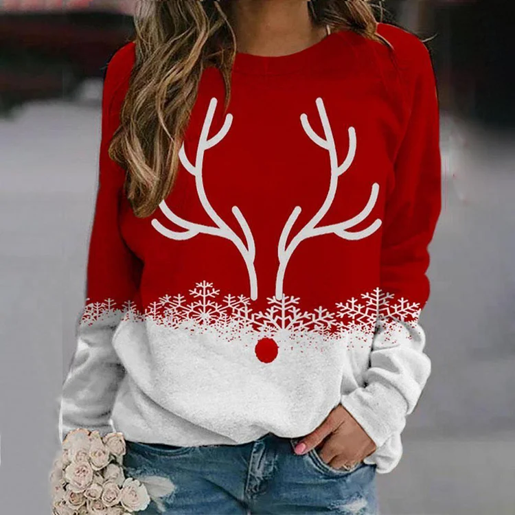 Snowflake Christmas Deer Sweatshirt VangoghDress
