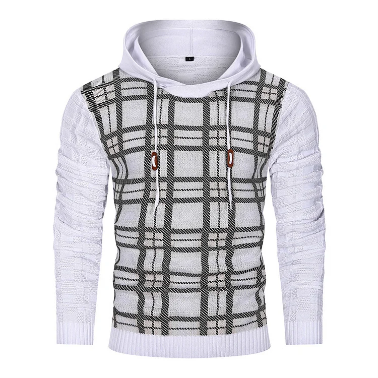 Men's Casual Plaid Pullover Sports Hooded Sweater