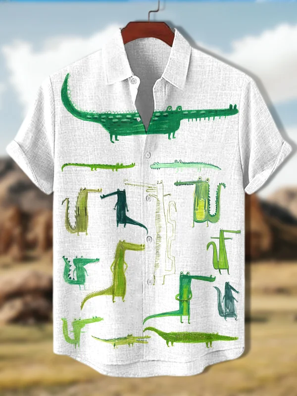 Men's Funny Crocodile Doodle Art Print Short Sleeve Shirt
