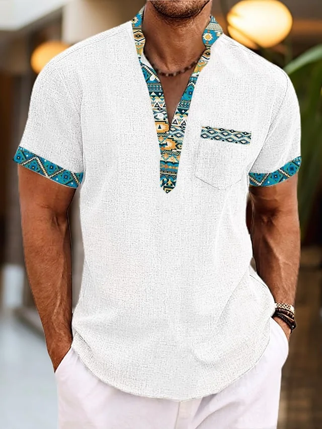 Men's Casual Simple Western Linen Henley Collar Shirt