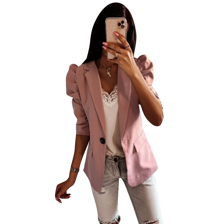 Elegant Office Lady Blazer Jacket Women Spring Autumn Long Sleeve Casual Slim Button Blazers Female Coats Ruffles Fall Suit Coat - BlackFridayBuys
