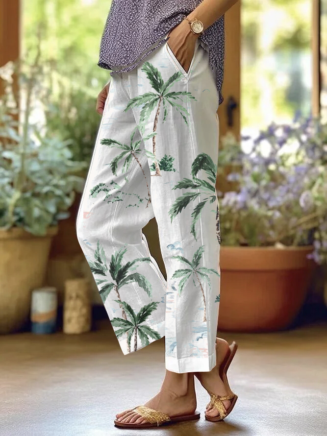 Women's Resort Style Printed Elastic Waist Straight Pants