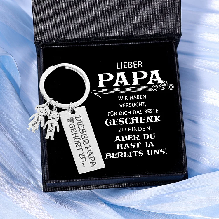 Kettenmachen Personalisierter 2 Kinder Namen Schlüsselanhänger- Lieber Papa-Geschenk mit Nachrichtenkarte
