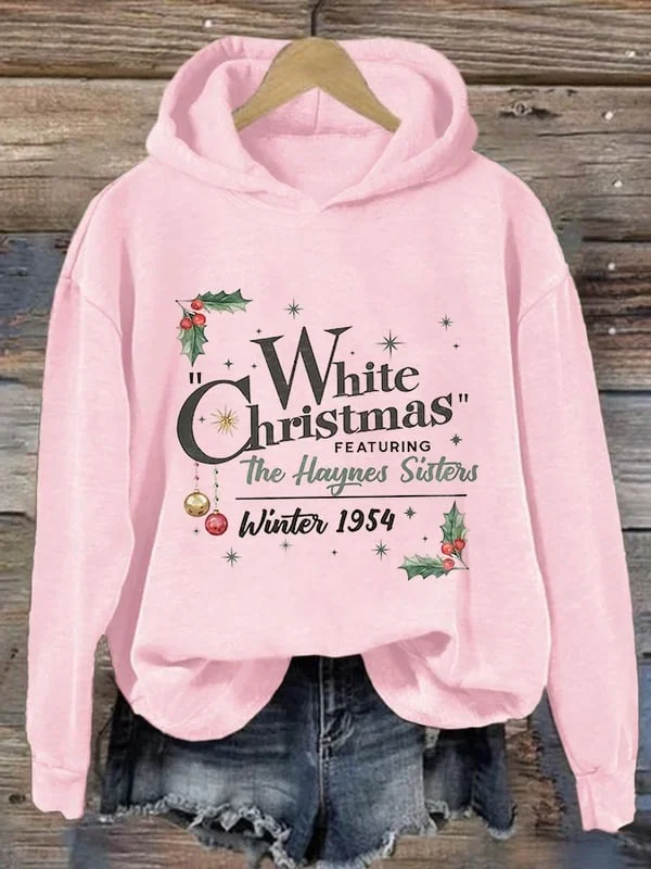 Women's White Christmas Print Casual Hoodie