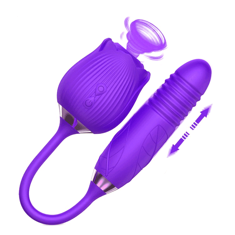 The Rose Toy Clit Sucker With Thrusting Bullet Vibrator - Purple - Rose Toy