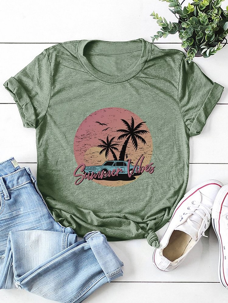 Bestdealfriday Sunset Graphic Round Neck Tee
