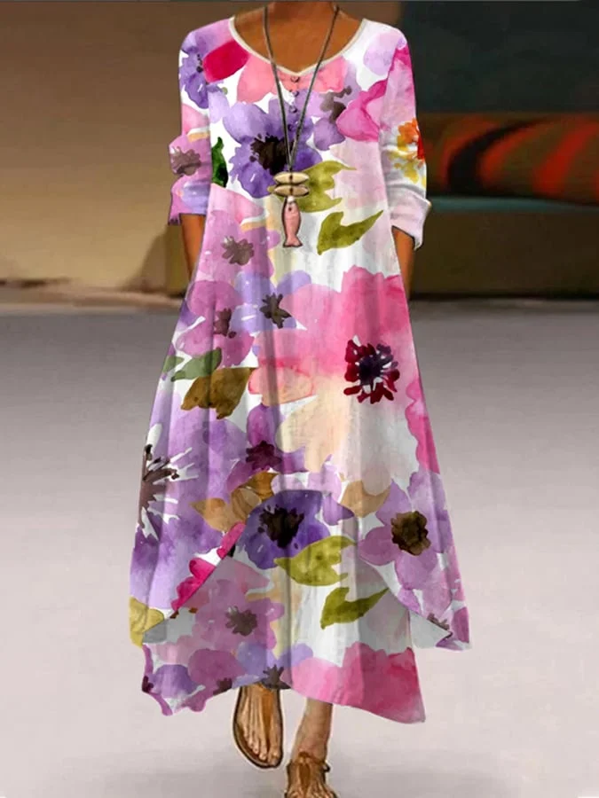 Women's Elegant Casual Double Layer Print Contrast Color Dress