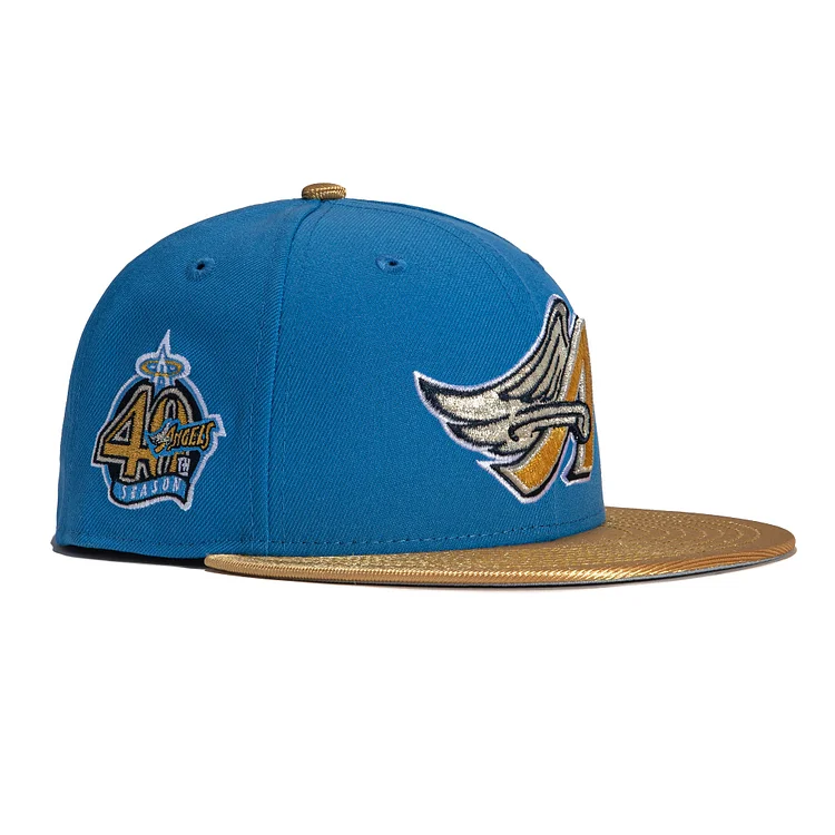 New Era 59Fifty Los Angeles Angels 40th Anniversary Patch Hat - Light Blue, Metallic Gold QueenFunky